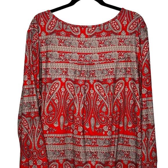 Halife Red/Grey Paisley Printed Round Split -V w/Buttons Flowy Tunic Top Sz 3X - Picture 6 of 14